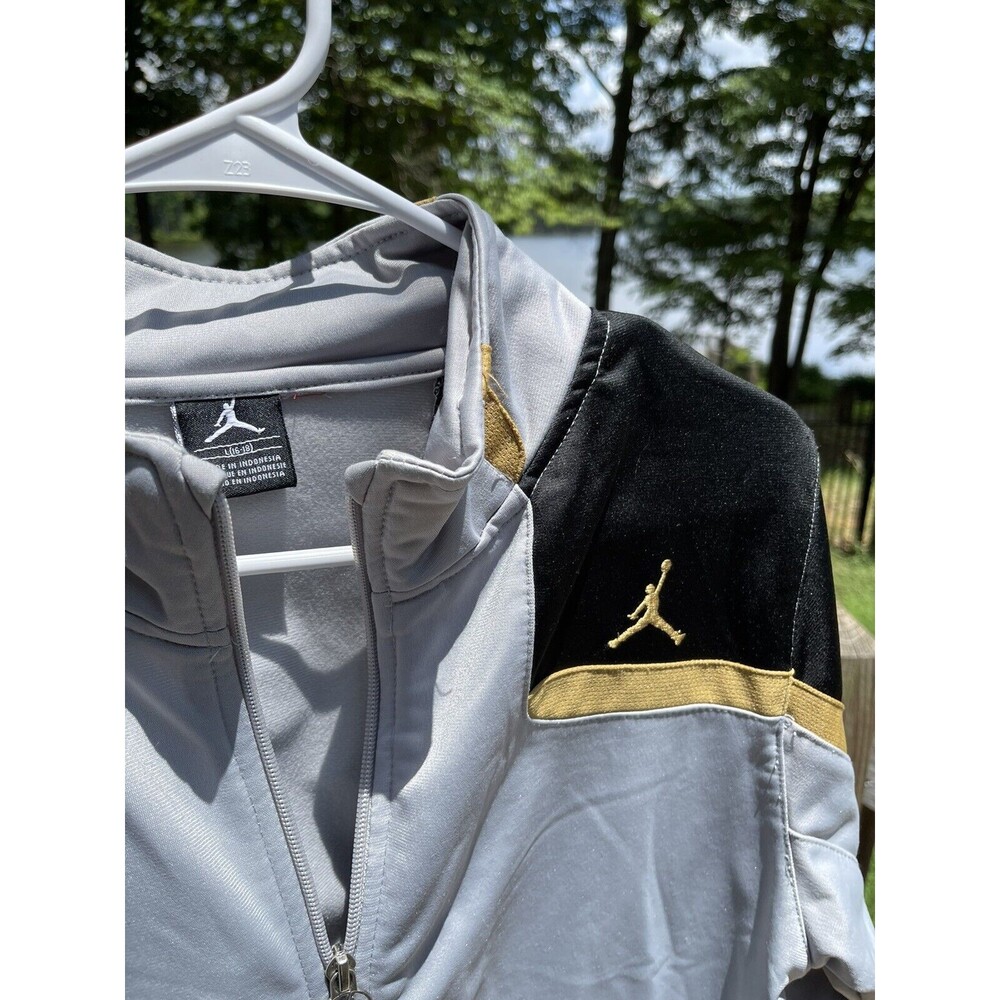 Nike Air Jordan Zip Jacket Track Gray Black Gold Embroider Jumpman Youth L 16-18